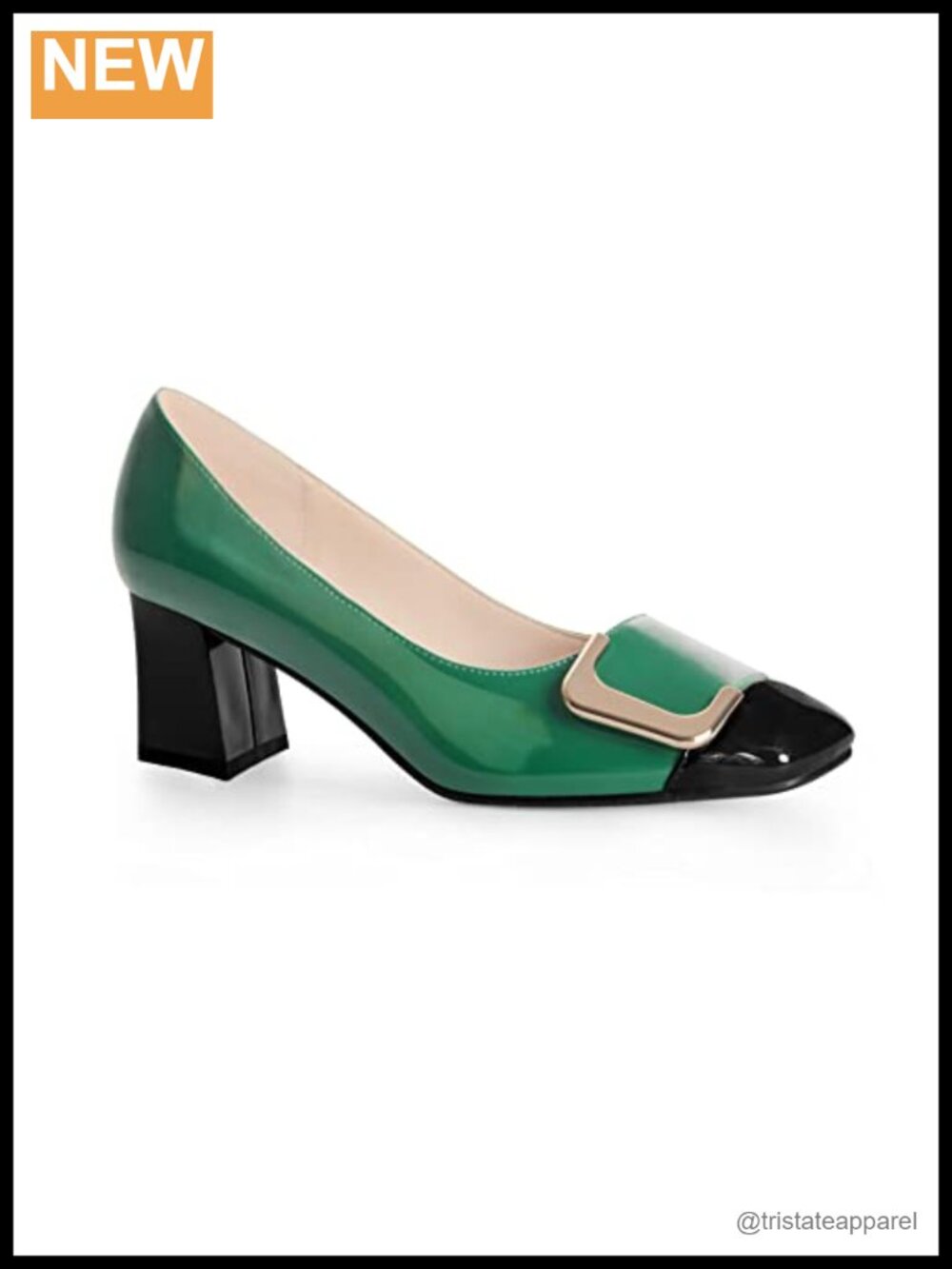 Women's Two Tone Faux Leather Pumps Square Toe Chunky Heel Slip On Dress Shoes